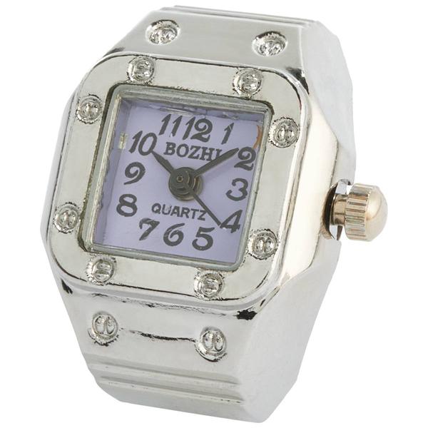 Womens Silver-Tone Purple Square Dial Ring Watch - RWSBV-04