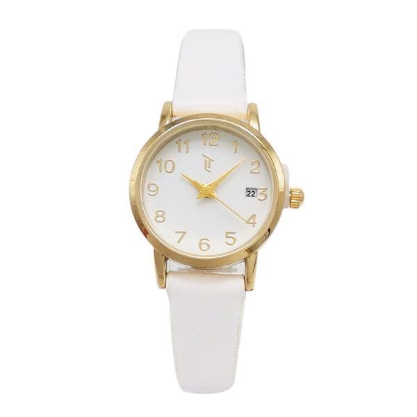 Womens 24mm Gold-Tone Watch with White Leather Strap - LWLTBV-03