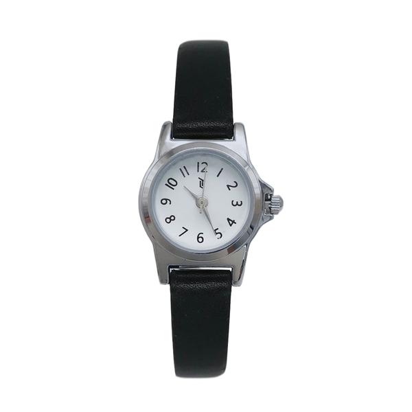 Womens 21mm Silver-Tone Watch with Black Leather Strap-LWLTBV-04