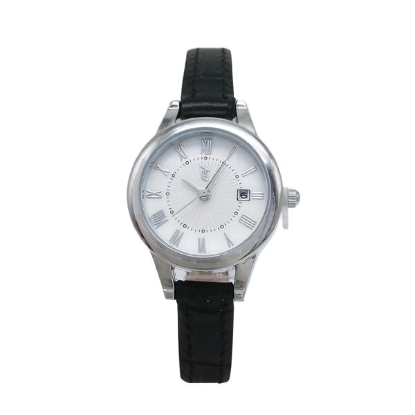 Womens 28mm Silver-Tone Watch with Black Leather Strap-LWLTBV-06