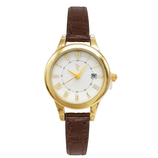 Womens 28mm Gold-Tone Watch with Brown Leather Strap - LWLTBV-07
