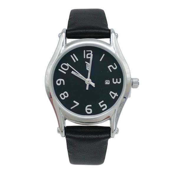 Womens 30mm Silver-Tone Watch with Black Leather Strap-LWLTBV-09