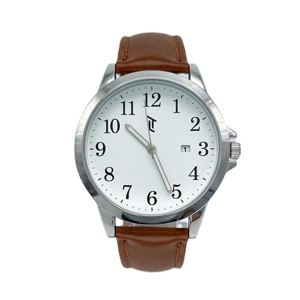 Mens 42mm Silver-Tone Watch with Tan Leather Strap - MWLTBV-01