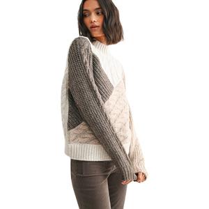 Womens CITY BLUES Long Sleeve Patchwork Cable Sweater