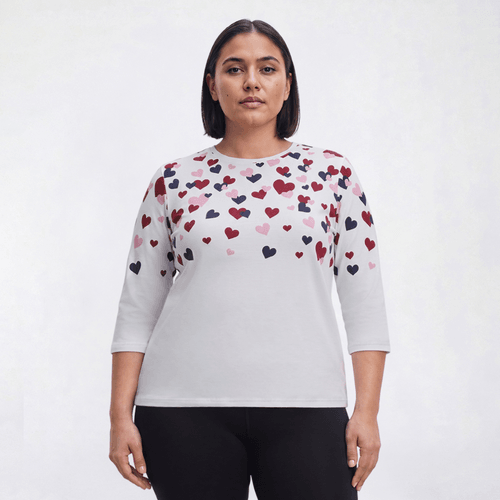 Plus Size Hasting & Smith 3/4 Sleeve Tossed Heart Bodice Tee