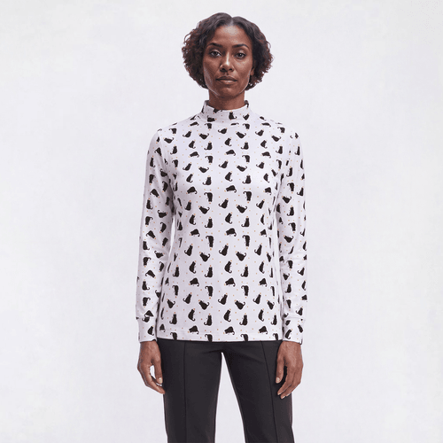 Womens Hasting & Smith Long Sleeve Merry Cat Mas Mock Tee