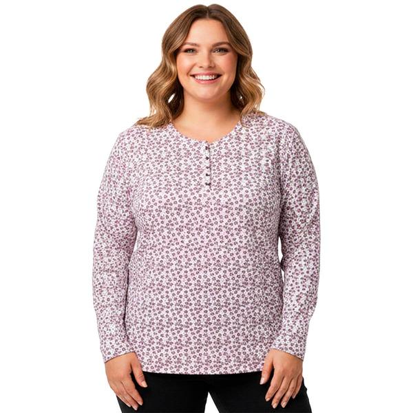 Plus Size Hasting & Smith Long Sleeve Ditsy Floral Henley Tee alternate view