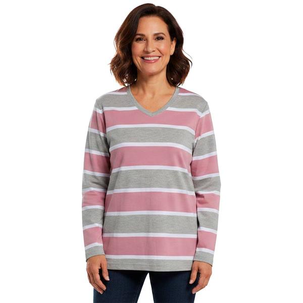 Petite Hasting & Smith Long Sleeve Rugby Stripe V Neck Tee alternate view