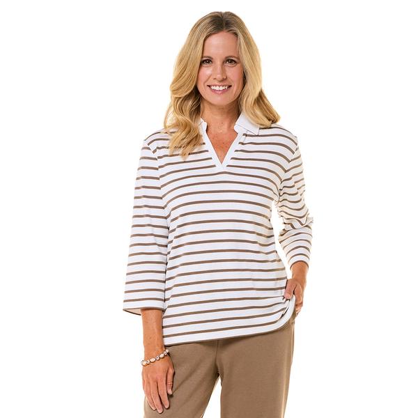 Womens Hasting & Smith 3/4 Sleeve Stripe Polo Tee alternate view