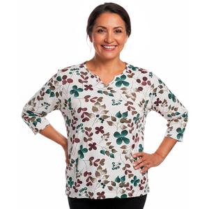 Petite Hasting & Smith 3/4 Sleeve Spring Leaf Split Neck Tee