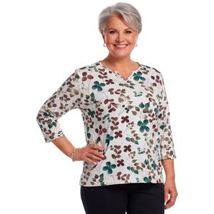 Plus Size Hasting & Smith 3/4 Sleeve Spring Leaf Split Neck Tee