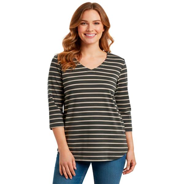 Womens Hasting & Smith 3/4 Sleeve Stripe Round Hem V Neck Tee alternate view