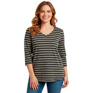 Petite Hasting & Smith 3/4 Sleeve Stripe Round Hem V Neck Tee alternate view