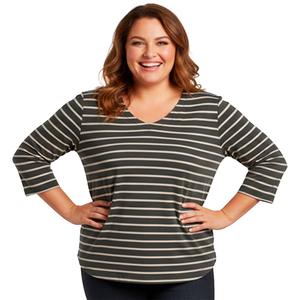Plus Size Hasting & Smith 3/4 Sleeve Stripe Round Hem V Neck Tee alternate view