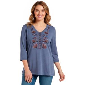 Petite Hasting & Smith 3/4 Sleeve V Neck Floral Embroidery Tee alternate view