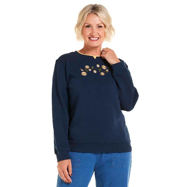 Womens Hasting & Smith Daisy Stud Embroidery Fleece Sweatshirt alternate view