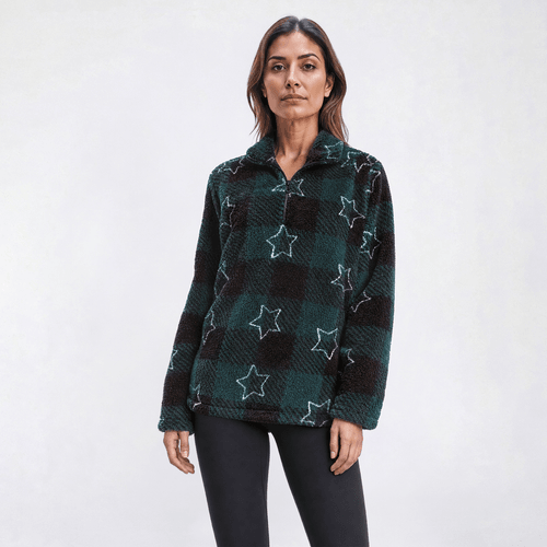 Womens Hasting & Smith Quarter Zip Star Buffalo Check Sweater alternate view