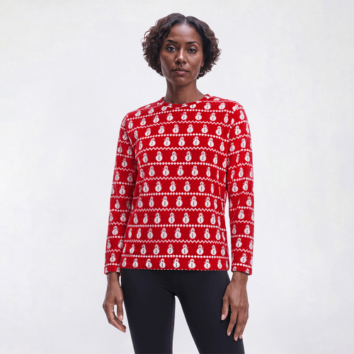 Womens Hasting & Smith Long Sleeve Snowman Fleece Sweater