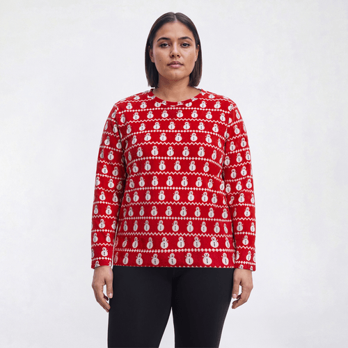 Plus Size Hasting & Smith Long Sleeve Snowman Fleece Sweater
