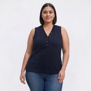 Plus Size Architect(R) Ribbed Button Front Henley Tank Top