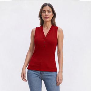 Petite Architect(R) Ribbed Button Front Henley Tank Top