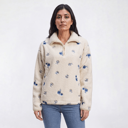 Womens Architect(R) Long Sleeve Zip Neck Floral Sherpa Sweater