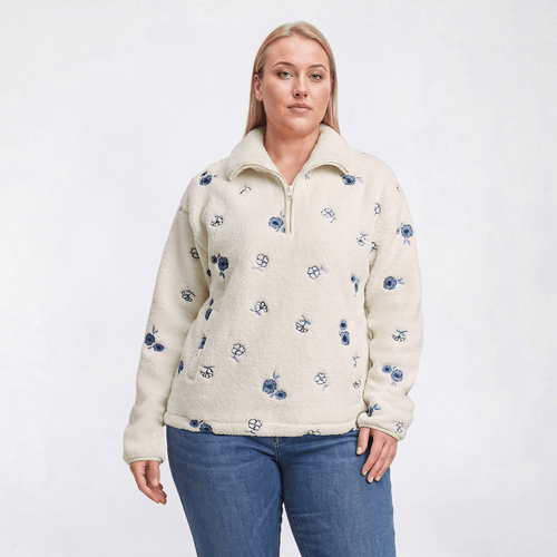 Plus Size Architect(R) Long Sleeve Zip Neck Floral Sherpa Sweater