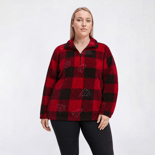Plus Size Hasting & Smith Quarter Zip Tree Buffalo Check Sweater