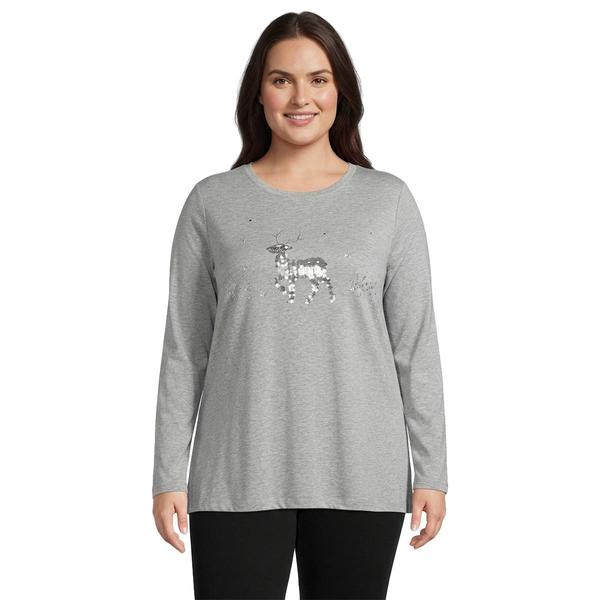 Plus Size Hasting & Smith Long Sleeve Sequin Reindeer Tee
