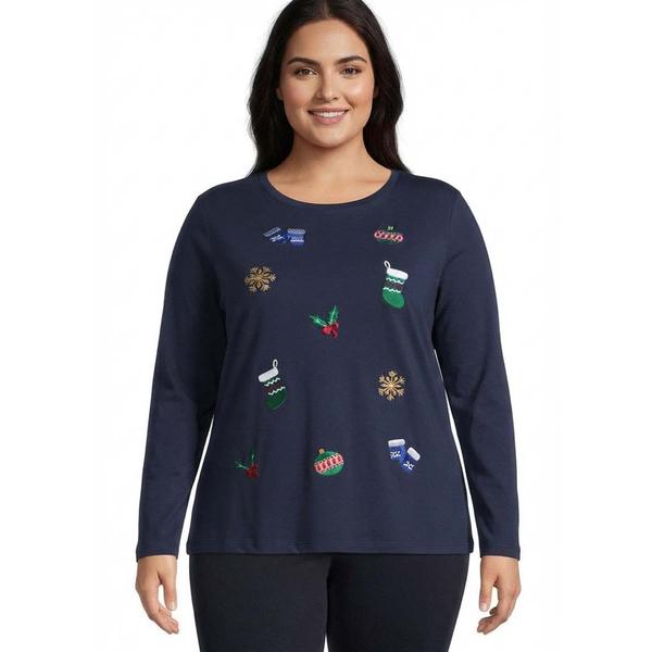 Plus Size Hasting & Smith Long Sleeve Tossed Holiday Icons Tee alternate view
