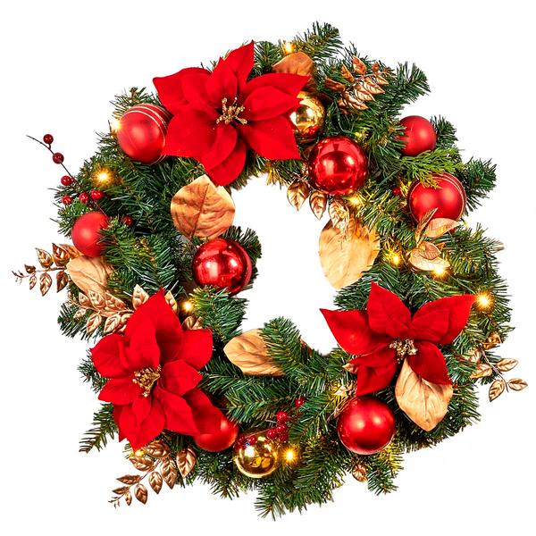 Ashley Cooper(tm) Prelit Poinsettia/Ball/Berry/Pine Wreath