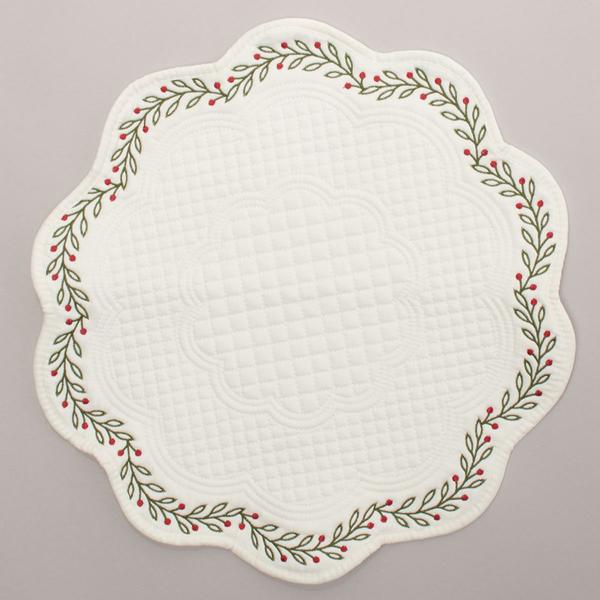 Hollies & Berries Embroidered Placemat