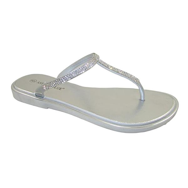 Womens Ashley Blue Rhinestone Jelly Thong Sandals