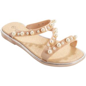 Womens Love 83 Straps with Pearls Slide Tan Sandals