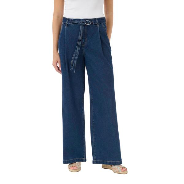 Womens Nicole Miller Super High Rise Belted Wide Leg Jeans