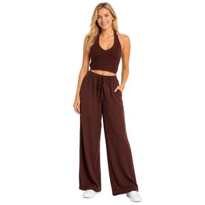 Juniors Hunter & Brown Knit Halter Top Wide Leg Pants Set alternate view