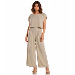 Juniors Hunter & Brown 2pc Crop Top w/ Pleat Wide Leg Pants