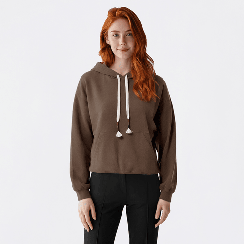 Juniors Hunter & Brown Ribbed Seam Drawstring Hoodie
