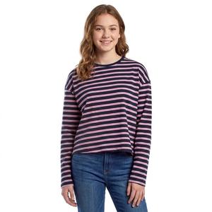 Juniors Hunter & Brown Long Sleeve Oversized Stripe Tee