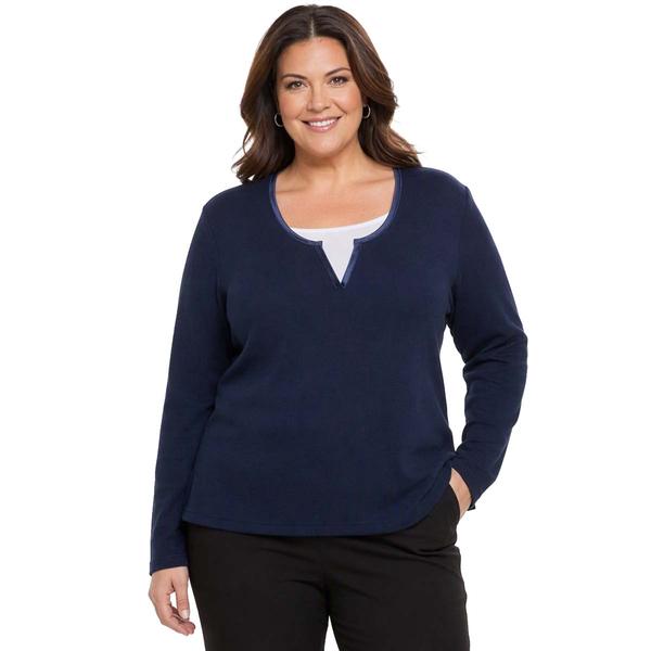 Plus Size Hasting & Smith Long Sleeve Satin Trim Two In One Tee