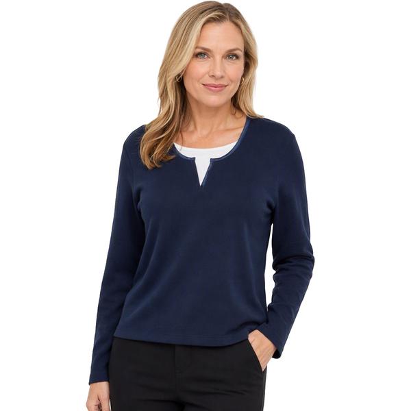 Womens Hasting & Smith Long Sleeve Satin Trim Two In One Tee