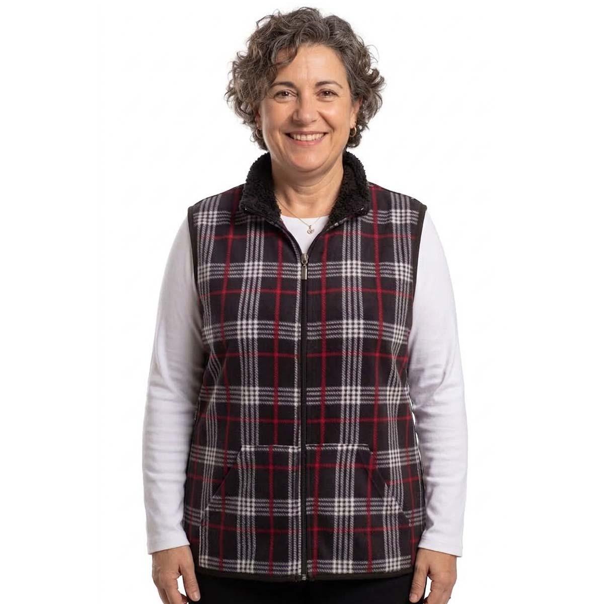 Plus Size Hasting & Smith Plaid Vest with Sherpa Trim- Black Red