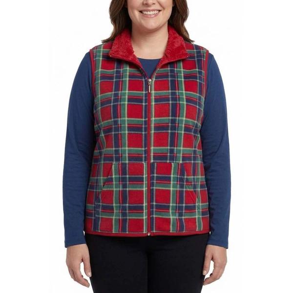 Plus Size Hasting & Smith Plaid Vest w/ Sherpa Trim - Jester Red
