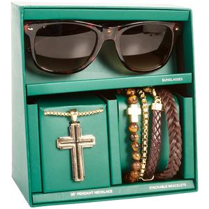 Mens Gentlemen's Classics(tm) Cross Necklace & Leather Bracelet Set