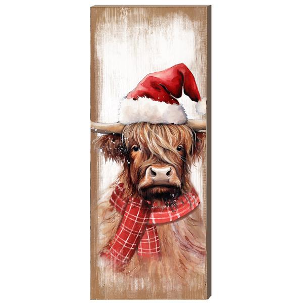 Highland Cow Wearing a Santa Hat Holiday Sign