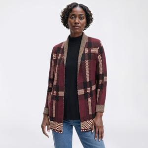 Petite Preswick & Moore(R) Long Sleeve Two Tone Plaid Cardigan