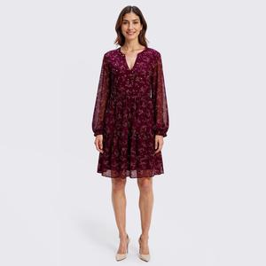 Womens Perceptions Long Sleeve Floral Chiffon Babydoll Dress alternate view