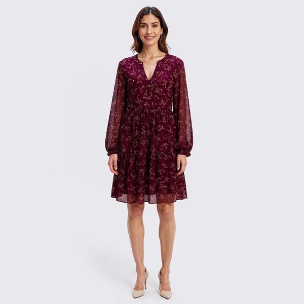 Womens Perceptions Long Sleeve Floral Chiffon Babydoll Dress alternate view