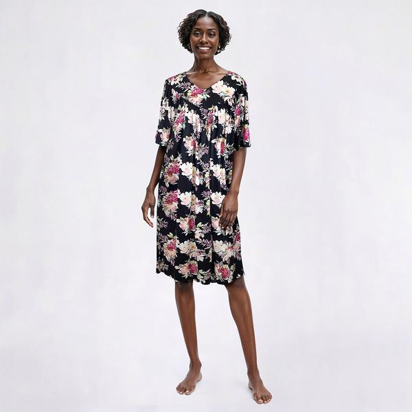Womens Casual Time Short Sleeve Floral Poly Nightgown