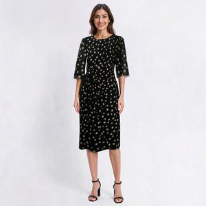 Womens Connected Apparel Elbow Sheer Sleeve Dot Sheath Dress